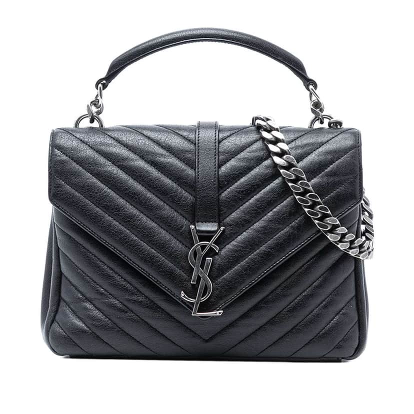 Saint Laurent Medium Chevron Sheepskin Monogram College Satchel Black Leather Very good condition - Front View