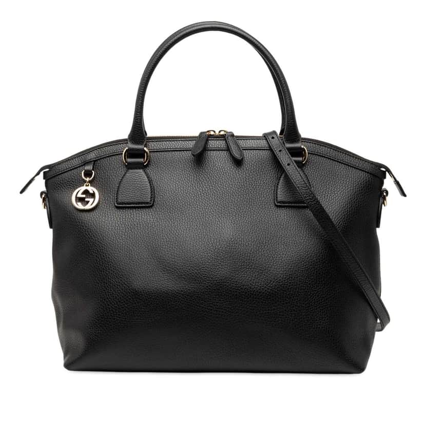 Gucci Large Dollar Calfskin GG Charm Dome Satchel Black Leather Good condition - Front View