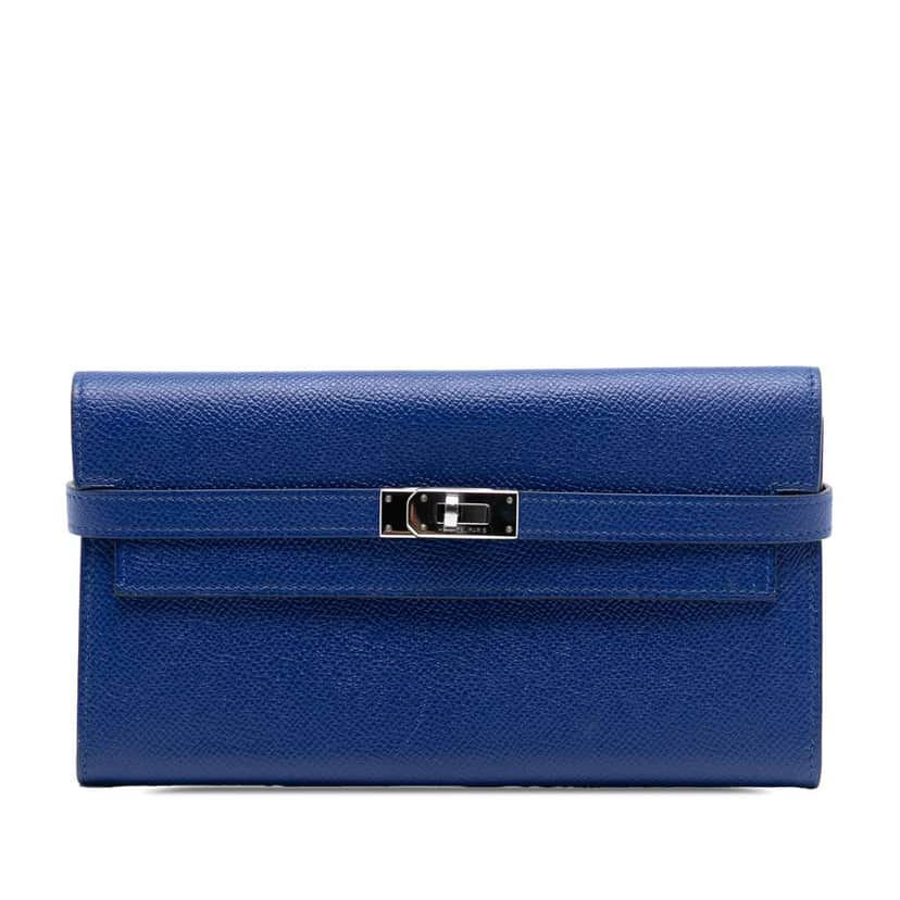 Hermès Epsom Kelly Trifold Long Wallet Blue Leather Good condition - Front View