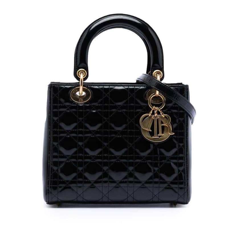 Dior Medium Patent Cannage Lady Dior Black Leather Good condition - Front View
