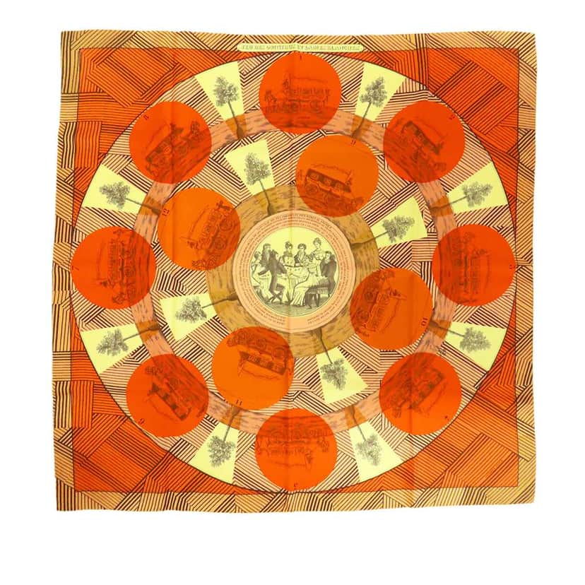Hermès Jeu des Omnibus Remix Silk Scarf 90 Orange Silk Good condition - Front View
