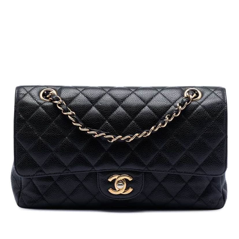 Chanel Medium Classic Caviar Double Flap Black Leather Good condition - Front View