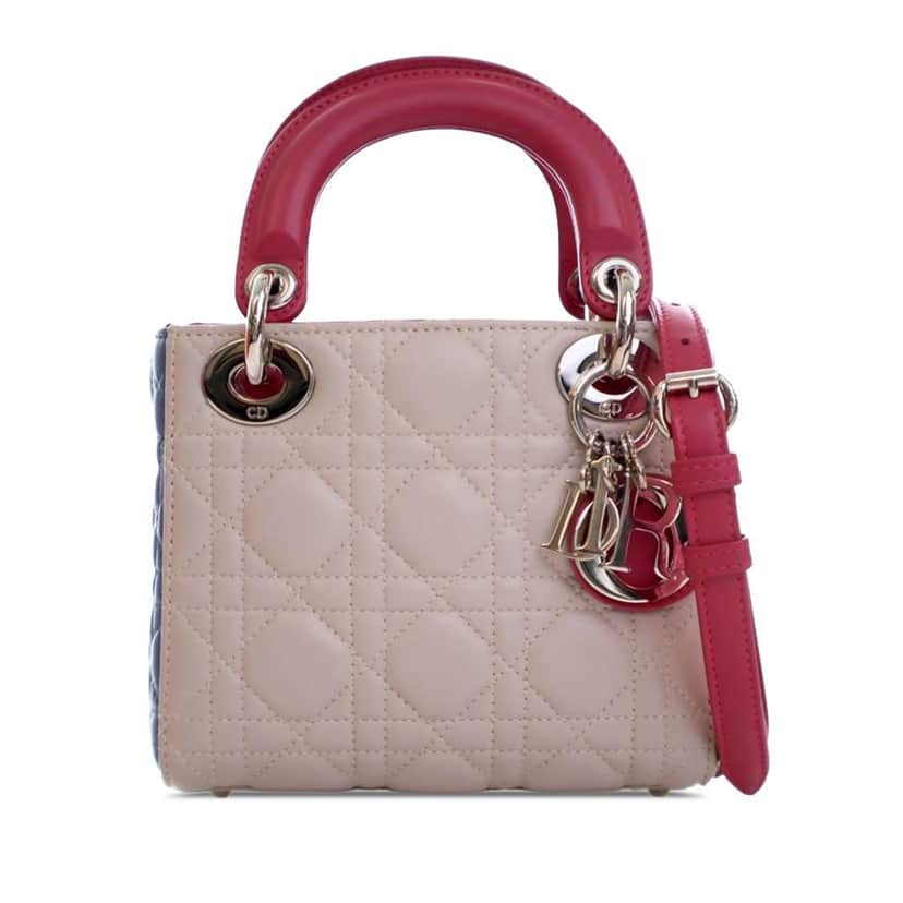 Dior Mini Tricolor Lambskin Cannage Lady Dior Brown Leather Very good condition - Front View