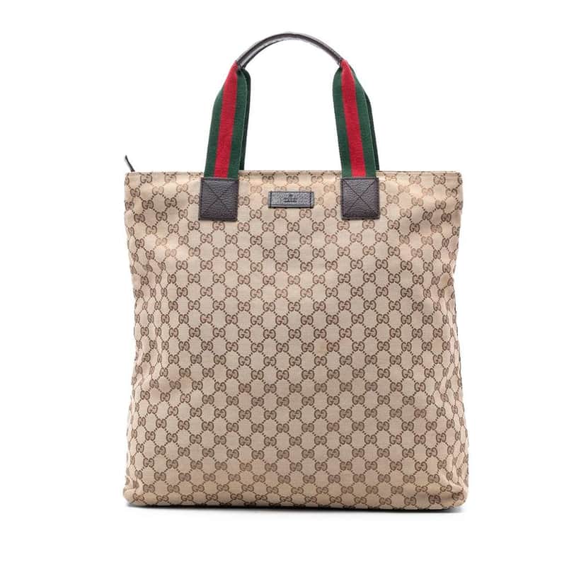 Gucci GG Canvas Web Tote Brown Canvas Good condition - Front View