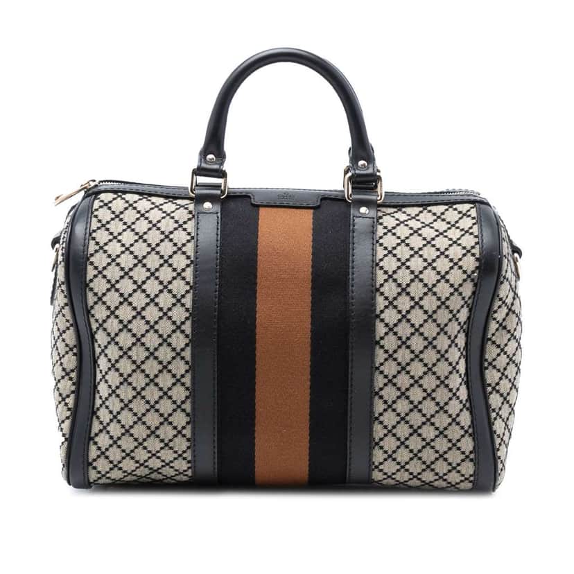 Gucci Medium Diamante Canvas Web Joy Boston Bag Brown Canvas Good condition - Front View