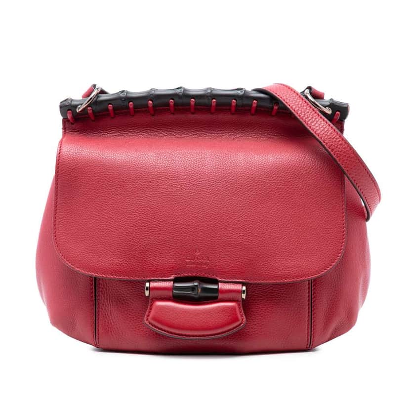Gucci Medium Leather Bamboo Nouveau Fringe Crossbody Red Leather Very good condition - Front View