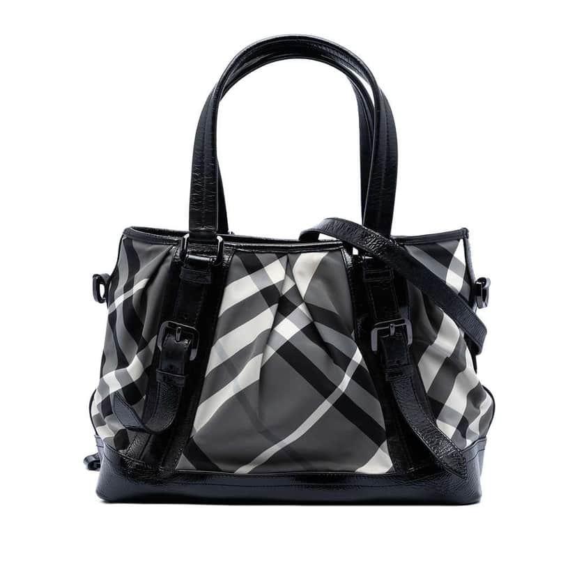 Burberry Beat Check Nylon Lowry Satchel Grey Very good condition - Front View