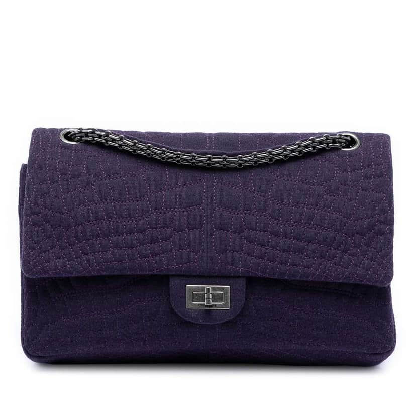 Chanel Quilted Jersey Coco Croc Reissue 2.55 Double Flap 226 Purple Cotton Good condition - Front View
