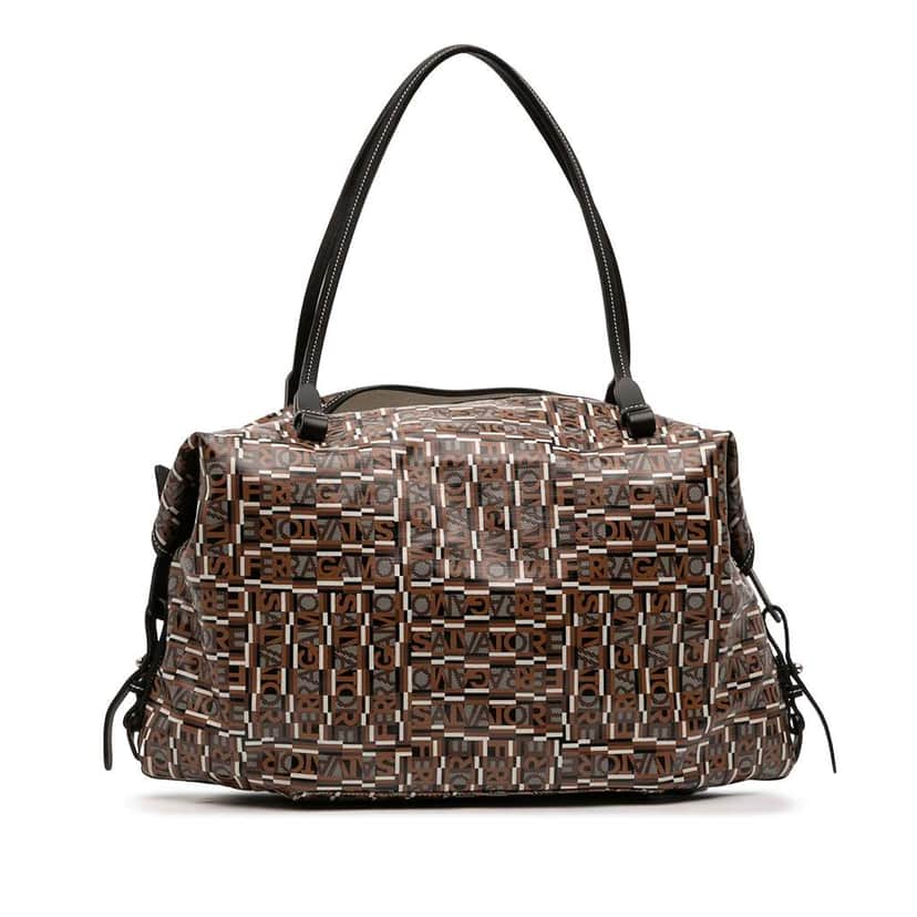 Salvatore Ferragamo Gancini Coated Canvas Tote Brown Canvas Very good condition - Front View