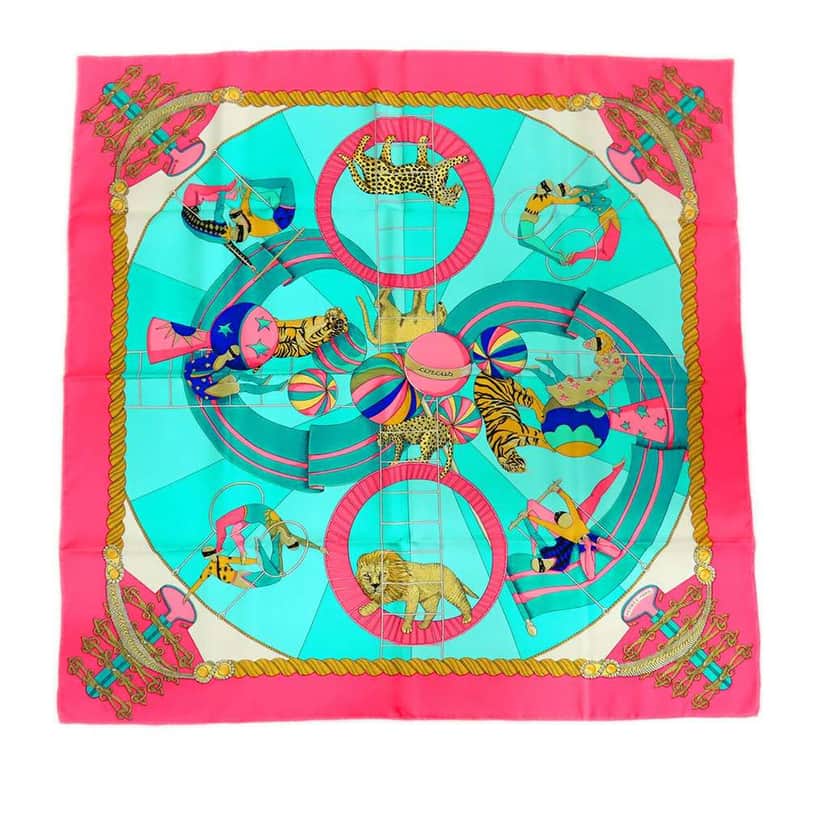 Hermès Circus Silk Scarf Blue Silk Good condition - Front View