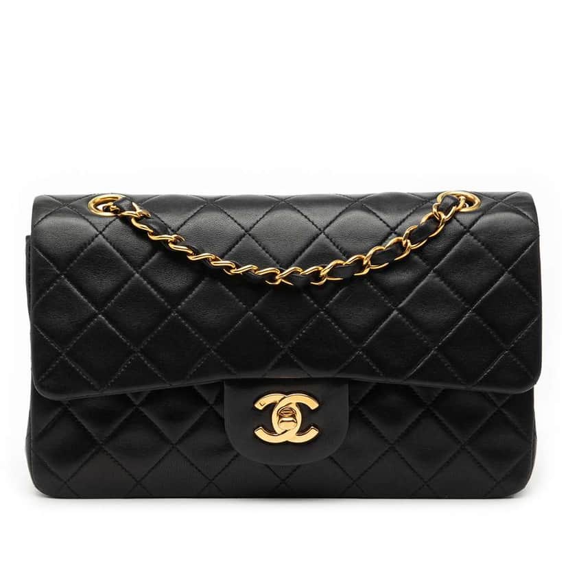 Chanel Small Classic Lambskin Double Flap Black Leather Good condition - Front View