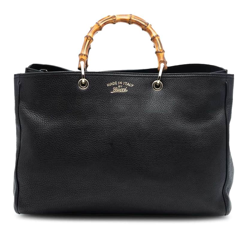 Gucci Large Calfskin Bamboo Shopper Satchel Black Leather Good condition - Front View