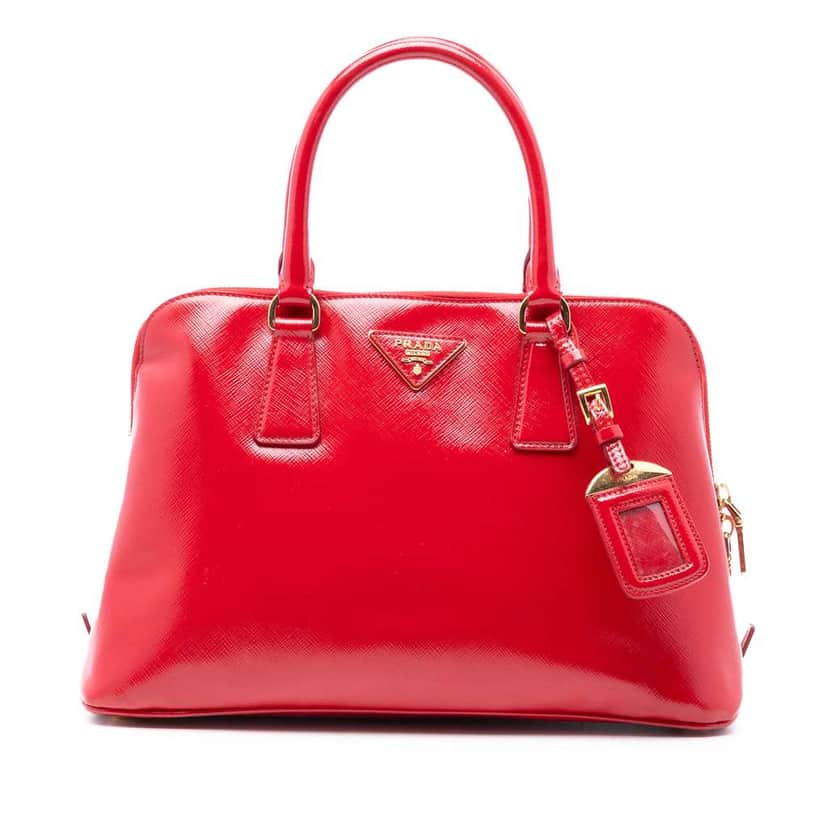 Prada Medium Saffiano Vernice Promenade Satchel Red Leather Very good condition - Front View