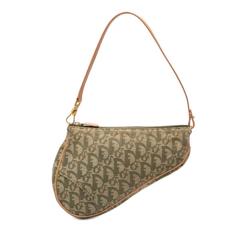 Dior Mini Diorissimo Canvas Saddle Pochette Green Canvas Good condition - Front View