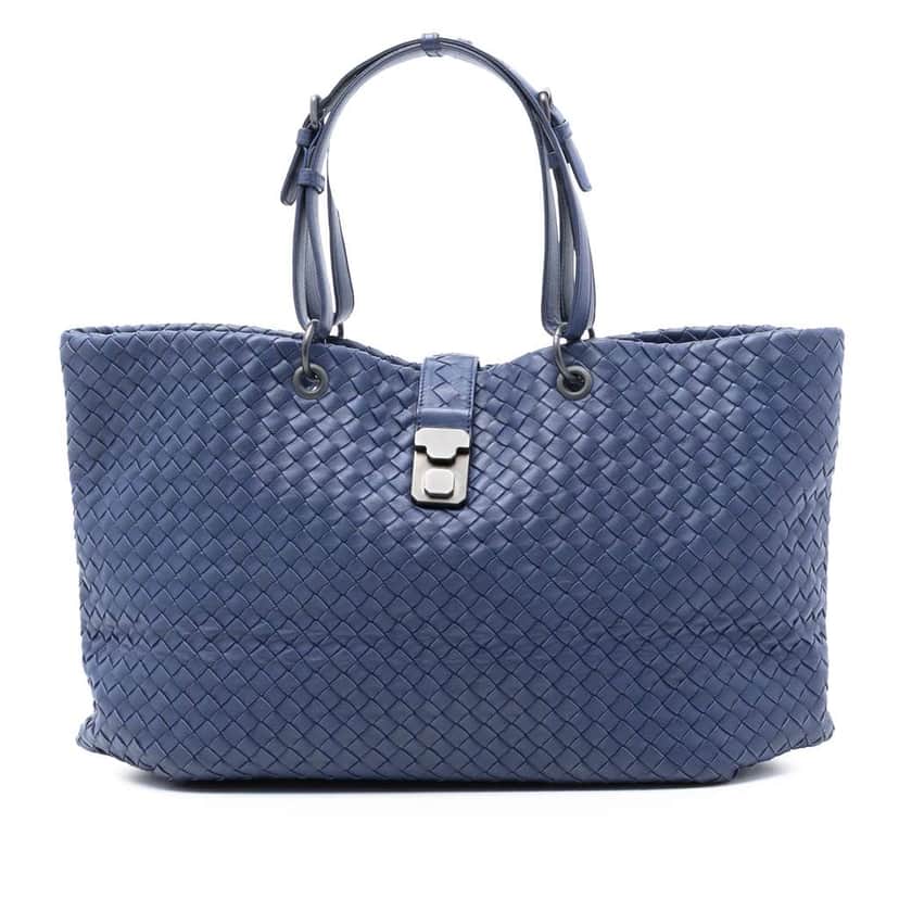 Bottega Veneta Large Nappa Intrecciato Capri Tote Blue Leather Good condition - Front View