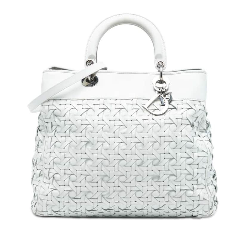 Dior Woven Lambskin Lady Dior Avenue Tote White Leather Good condition - Front View