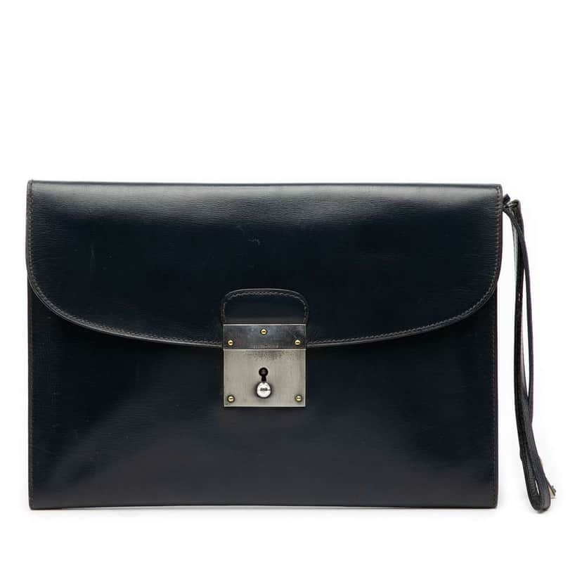 Hermès Box Calf Kirius Clutch Black Leather Good condition - Front View