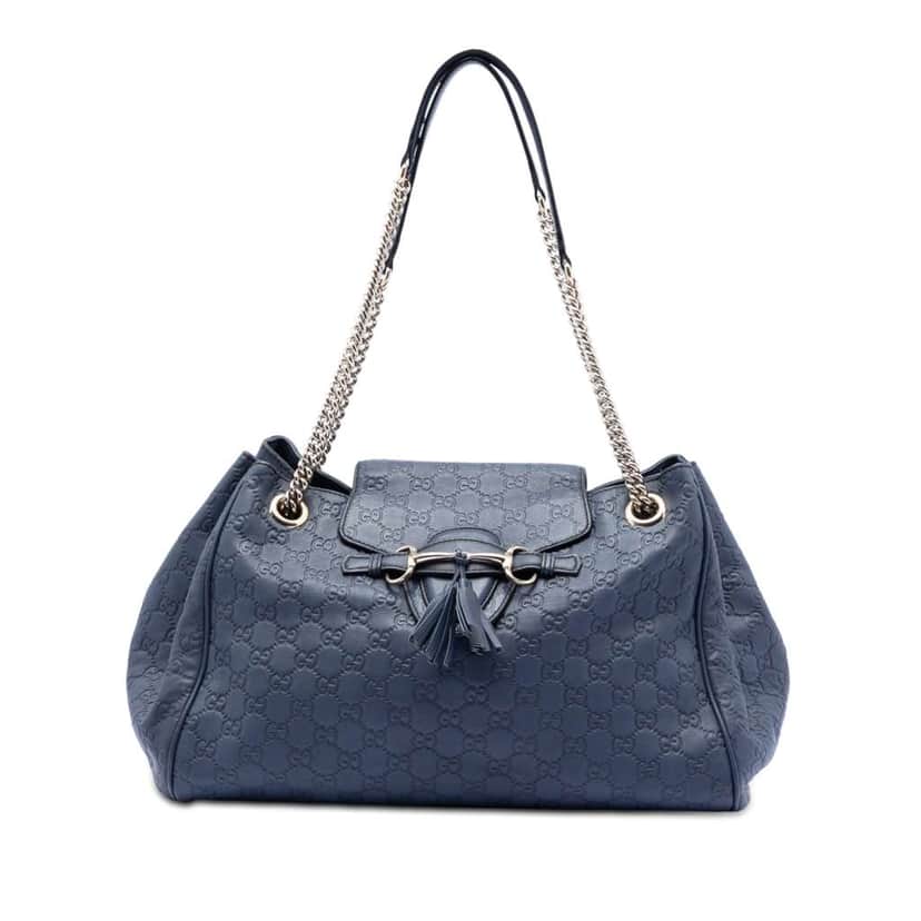 Gucci Large Guccissima Emily Chain Shoulder Bag Blue Leather Good condition - Front View