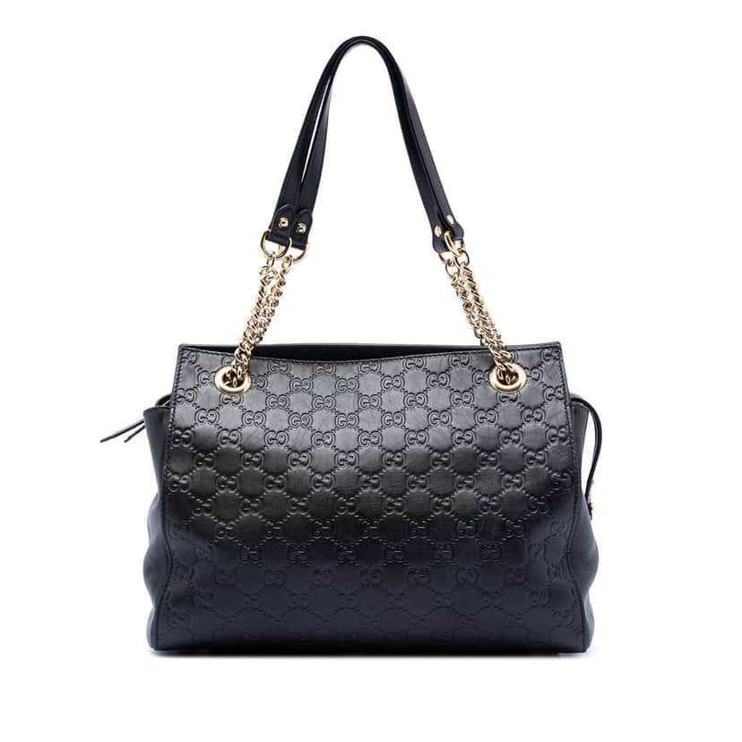 Gucci Medium Guccissima Soft Shoulder Bag Black Leather Good condition - Front View