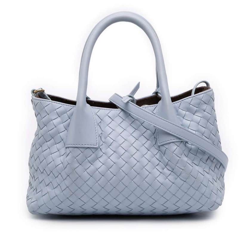 Bottega Veneta Small Calfskin Intrecciato Pinacoteca Tote Blue Leather Very good condition - Front View
