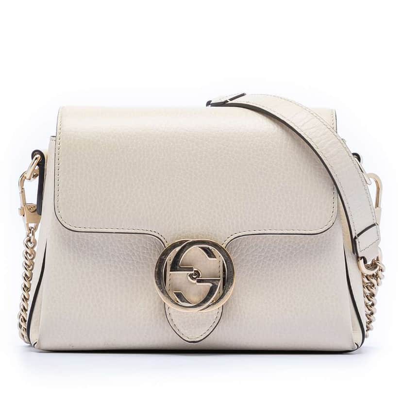 Gucci Small Dollar Calfskin Interlocking G Crossbody White Leather Very good condition - Front View