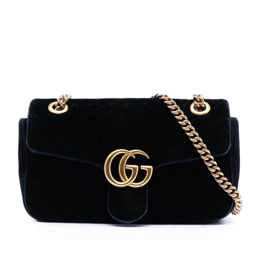 Gucci Medium GG Marmont Matelasse Velvet Shoulder Bag Black Velvet Good condition - Front View