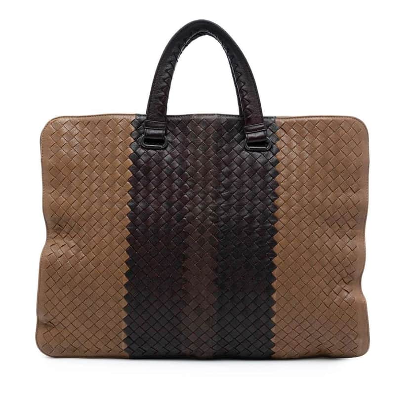 Bottega Veneta Nappa Intrecciato Club Fume Briefcase Brown Leather Good condition - Front View