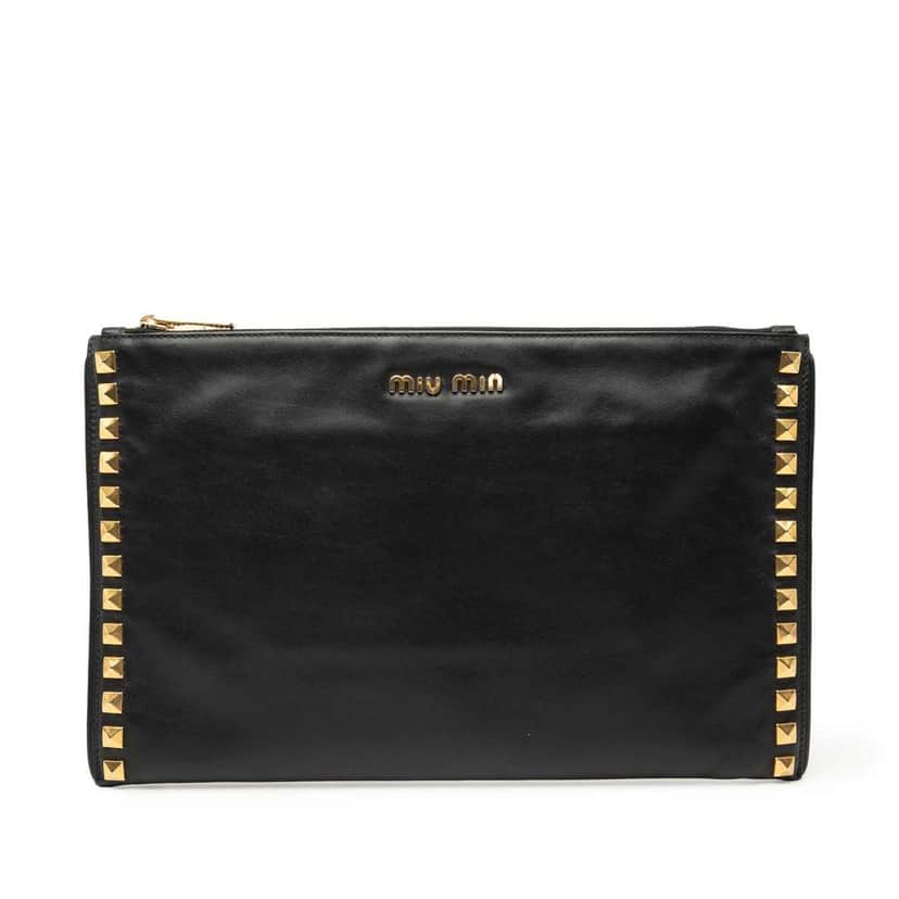 Miu Miu Studded Leather Zip Clutch Black Leather Very good condition - Front View