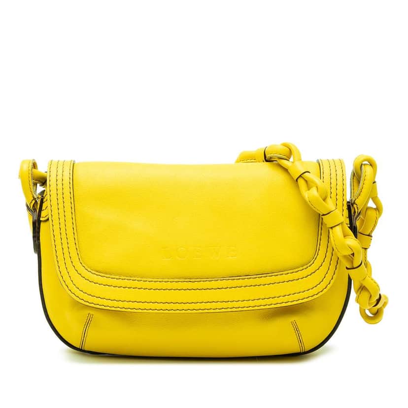 Loewe Leather Logo Shoulder Bag Yellow Leather Very good condition - Front View