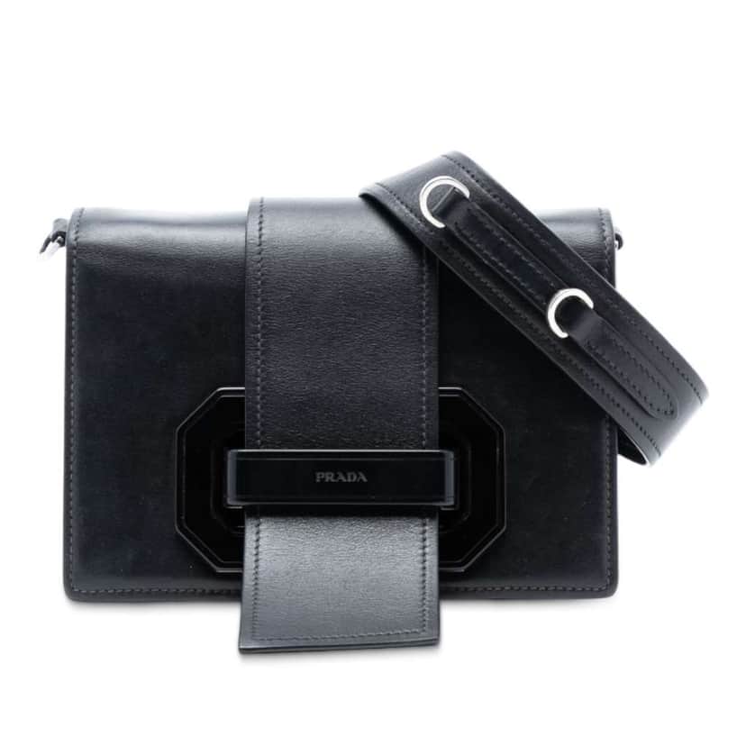 Prada City Calf Plex Ribbon Crossbody Black Leather Good condition - Front View