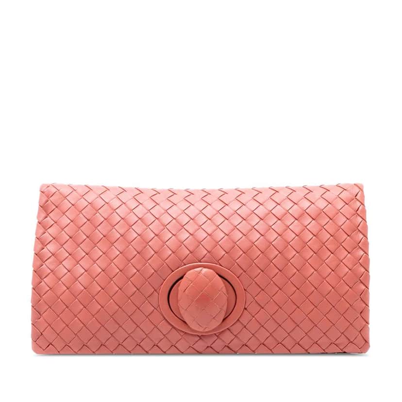Bottega Veneta Nappa Intrecciato Turn Lock Clutch Pink Leather Good condition - Front View