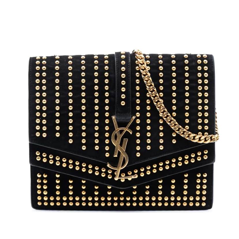 Saint Laurent Medium Studded Suede Monogram Sulpice Crossbody Black Leather Very good condition - Front View