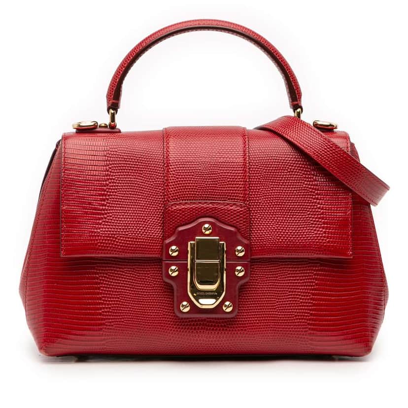 Dolce & Gabbana Small Embossed Leather Lucia Satchel Red Leather Good condition - Front View