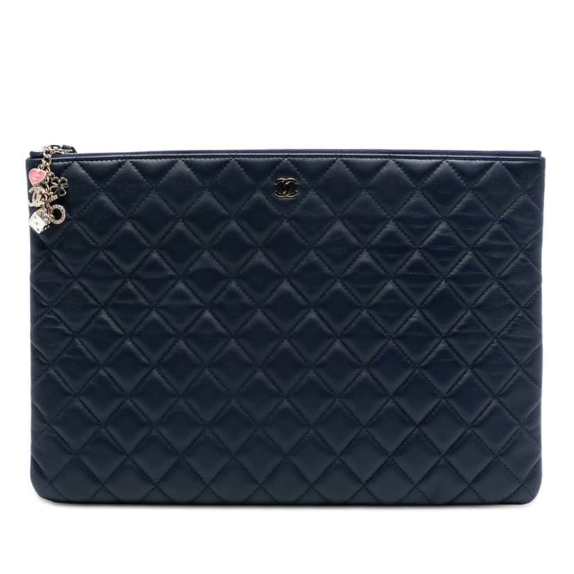 Chanel Large Quilted Lambskin Casino Charms O Case Clutch Blue Leather Good condition - Front View