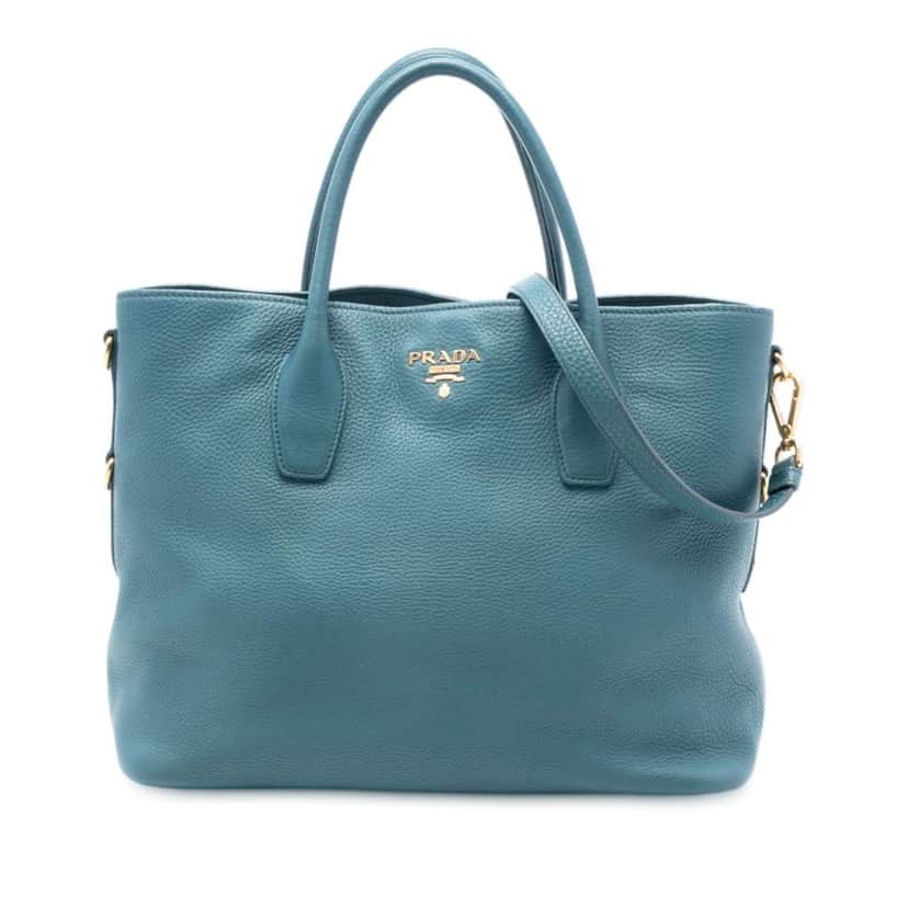Prada Vitello Daino Open Convertible Tote Blue Leather Good condition - Front View