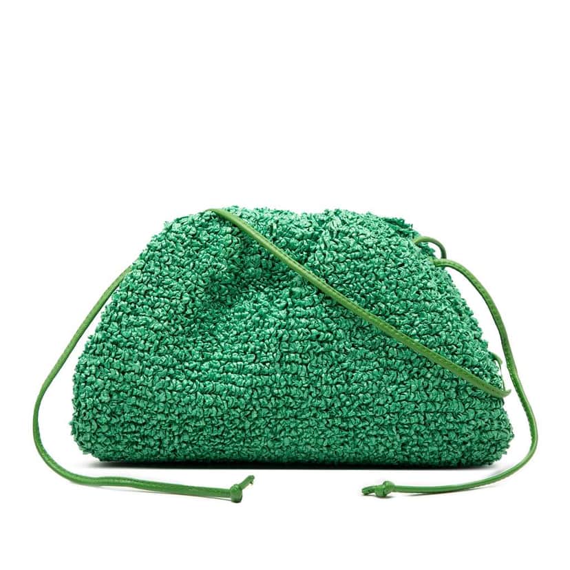 Bottega Veneta Boucle Raffia The Mini Pouch Crossbody Green Very good condition - Front View