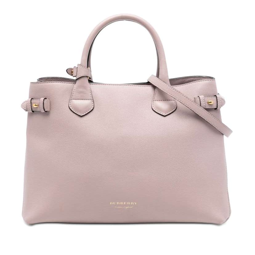 Burberry Medium Leather and House Check Banner Satchel Pink Leather Very good condition - Front View