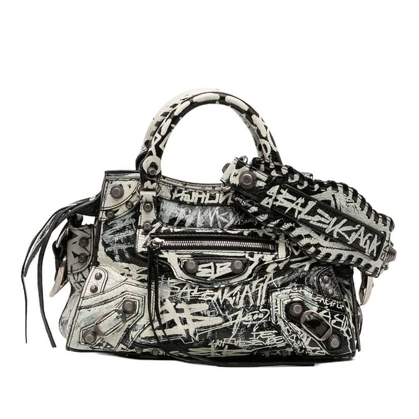 Balenciaga Lambskin Motocross Graffiti Neo Cagole XS White Leather Fair condition - Front View