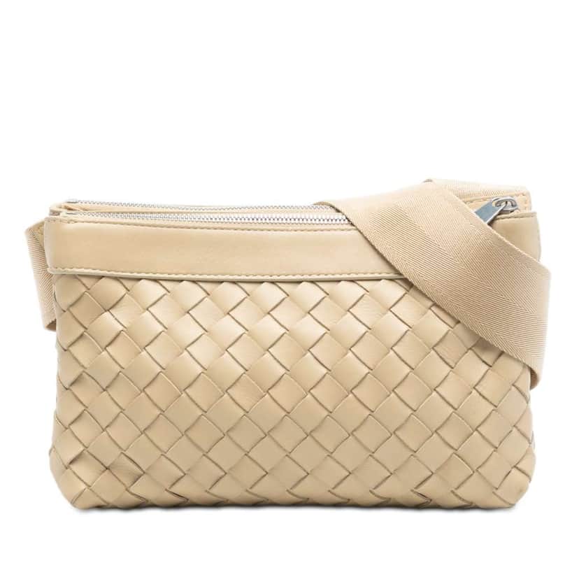 Bottega Veneta Nappa Intrecciato Double Zip Crossbody Brown Leather Very good condition - Front View