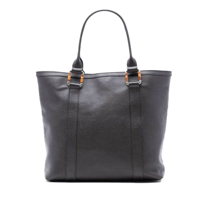 Gucci Grained Calfskin Bamboo Shopper Tote Black Leather Very good condition - Front View