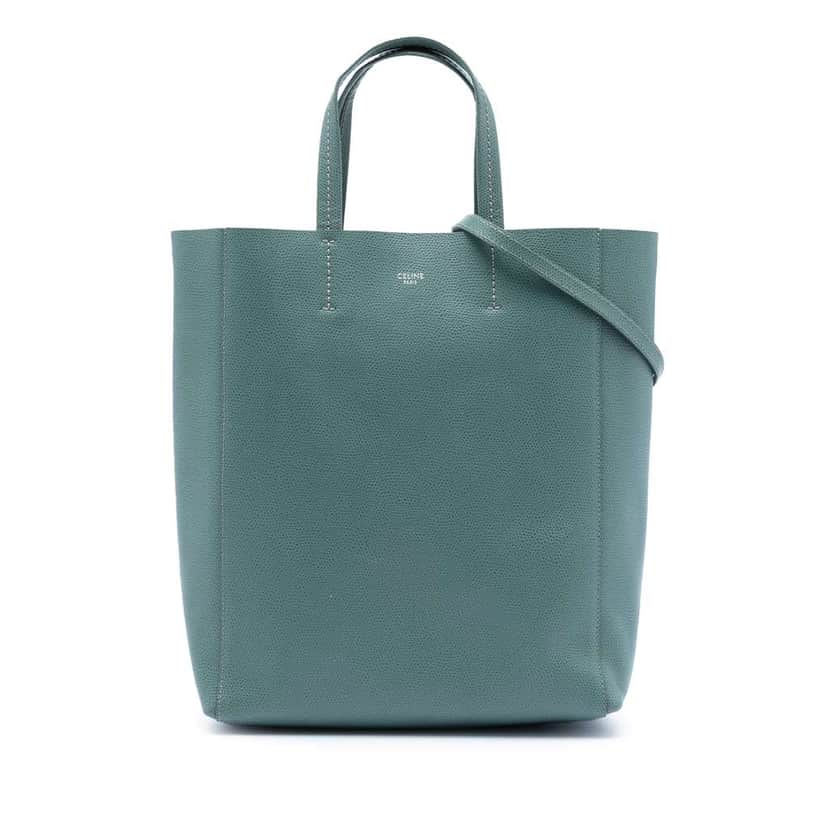 Celine Small Grained Calfskin Vertical Cabas Tote Green Leather Very good condition - Front View