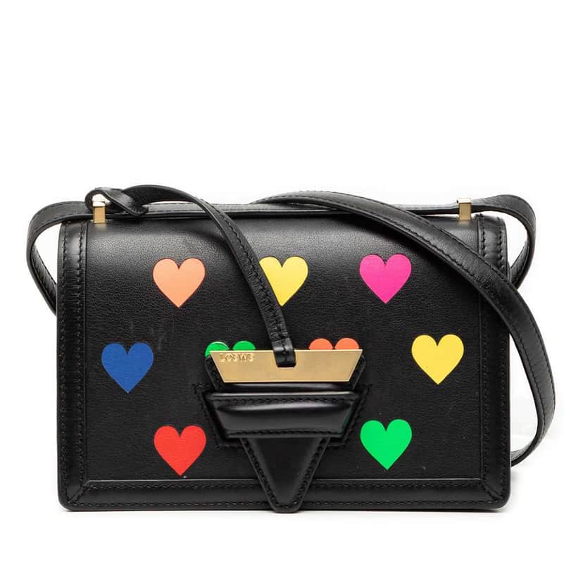 Loewe Small Leather Hearts Barcelona Crossbody Black Leather Very good condition - Front View