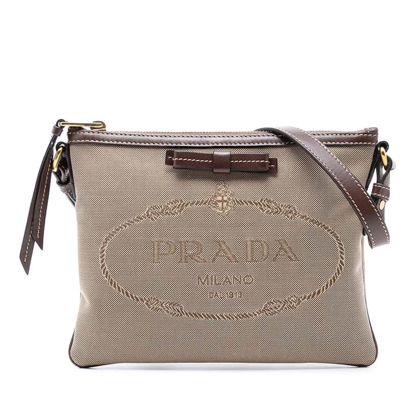 Prada Canvas Canapa Logo Bow Crossbody Brown Canvas Good condition - Front View