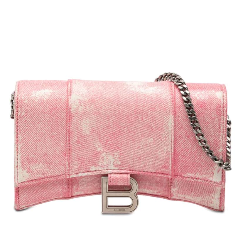Balenciaga Nappa Denim Printed Hourglass Wallet on Chain Pink Leather Very good condition - Front View