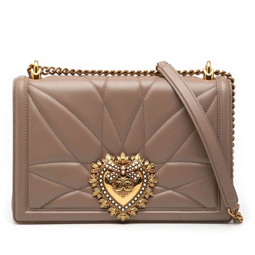 Dolce & Gabbana Medium Quilted Nappa Devotion Crossbody Brown Leather Good condition - Front View