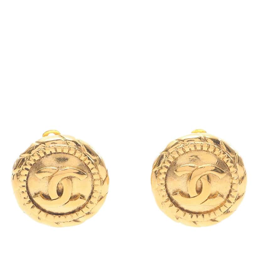 Chanel CC Gold Plated Round Clip On Earrings Gold Metal Good condition - Front View