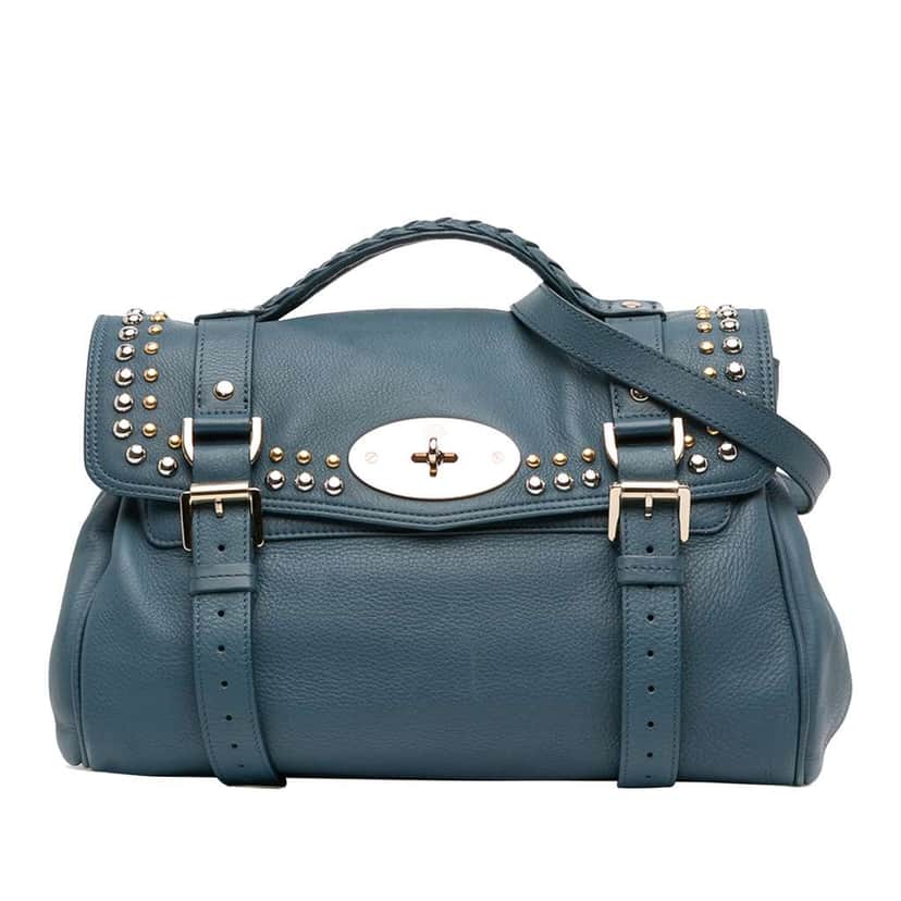Mulberry Grained Calfskin Studded Alexa Satchel Blue Leather Good condition - Front View
