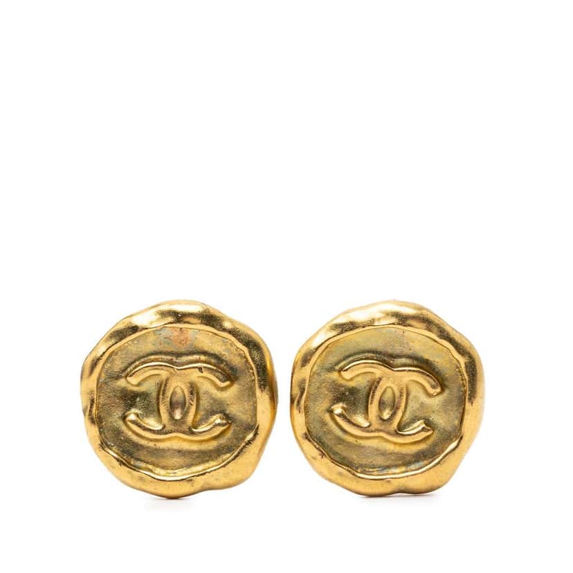 Chanel CC Gold Plated Round Clip On Earrings Gold Metal Very good condition - Front View