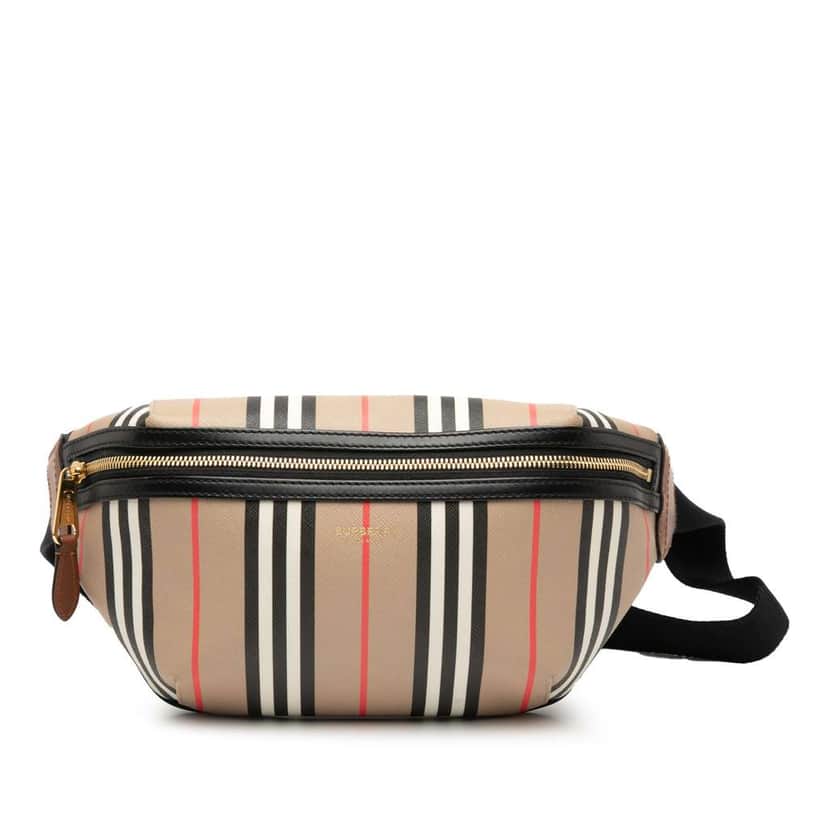 Burberry Icon Stripe Coated Canvas Sonny Belt Bag Brown Canvas Very good condition - Front View