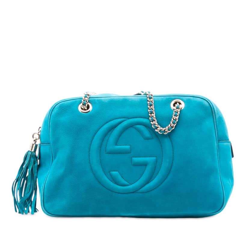 Gucci Nubuck Soho Chain Shoulder Bag Blue Leather Good condition - Front View